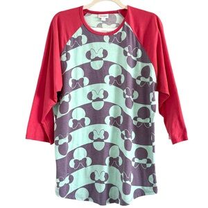 🌼 LuLaRoe Disney Minnie Mouse Print Long Sleeve Raglan Tee Shirt 2XL